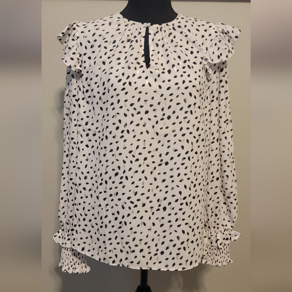 Vici Black and White Ruffle Long Sleeve Blouse